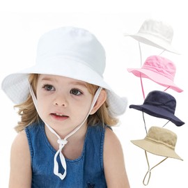 YANWANG Baby Children's Adjustable Bucket Sun Hat, UPF 50+ Sun Protection, Beach Hat for Toddlers, Boys, Girls, White