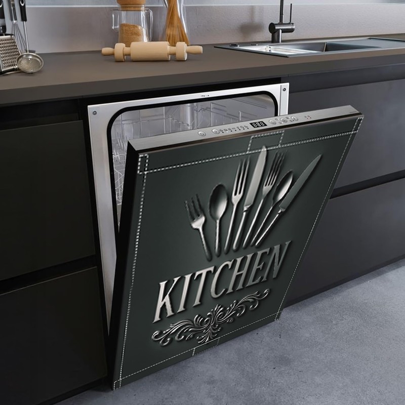 Black Kitchen Dishwasher Magnet Cover, 23x26 in Farmhouse Dishwasher Magnetic