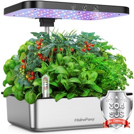 Indoor Garden Hydroponics Growing System: 15 Pods Stainless Steel Herb Garden Kit with Grow Light, Plant Germination Kit, 6L Large Tank, Quiet Pump, Auto Timer, Christmas Gardening Gift for Women