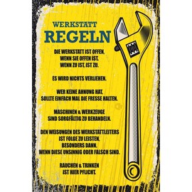 mrdeco Metal Sign 20 x 30 cm Curved Funny Workshop Rules Decorative Tin Sign