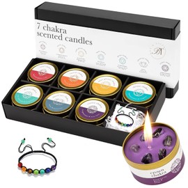 Box & Tales 7 Chakra Scented Candles Gift Box –Aromatherapy Candles for Meditation, Relaxation, Reiki, Yoga and Chakra Balancing – Includes Free Chakra Bracelet,Spiritual Gift Set