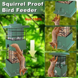 Squirrel Proof Bird Feeder,Bird Feeders for Outdoors Hanging, Metal Birds Feeder with 4 Feeding Ports, Wild Birds Feeder for Cardinal, Finch, Sparrow (Green, 3lb)