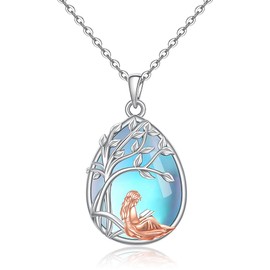 Book Lovers Gifts Reading Book Necklace for Women Moonstone Tree of Life Necklaces Sterling Silver Pendant Jewelry