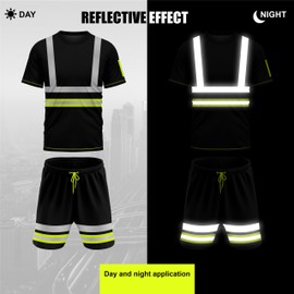 mymixtrendz Mens Reflective Hi Visibility Tracksuit Short Sleeve Elasticated Waist Drwastring Cord Side Pen Pockets Work Wear Saftey Tshirt Shorts Set 2 PCS
