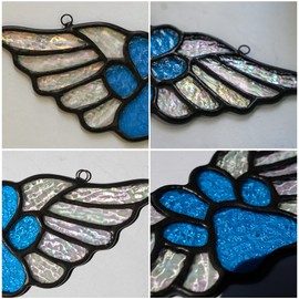 HAOSUM Dog Paw Ornament Stained Glass Window Hanging Pet Memorial Ornament Paw Print Angel Pet Loss Keepsake (Blue, 2.4"×6.9")
