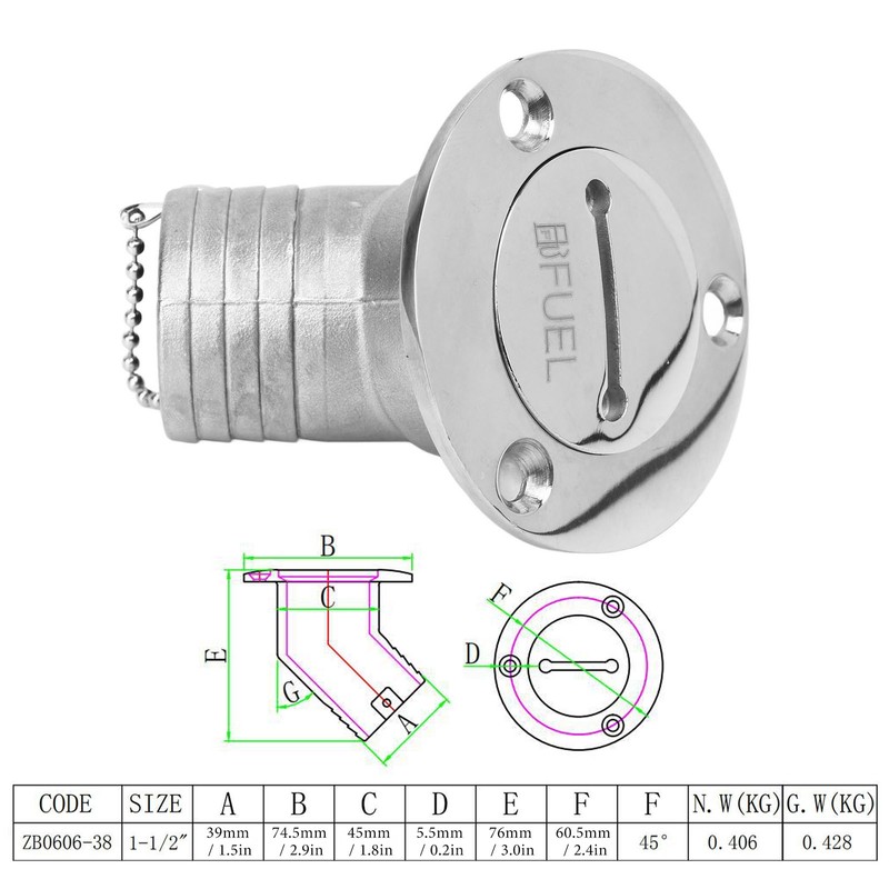 Boat Deck Filler with Key Cap Marine Stainless Steel Hardware