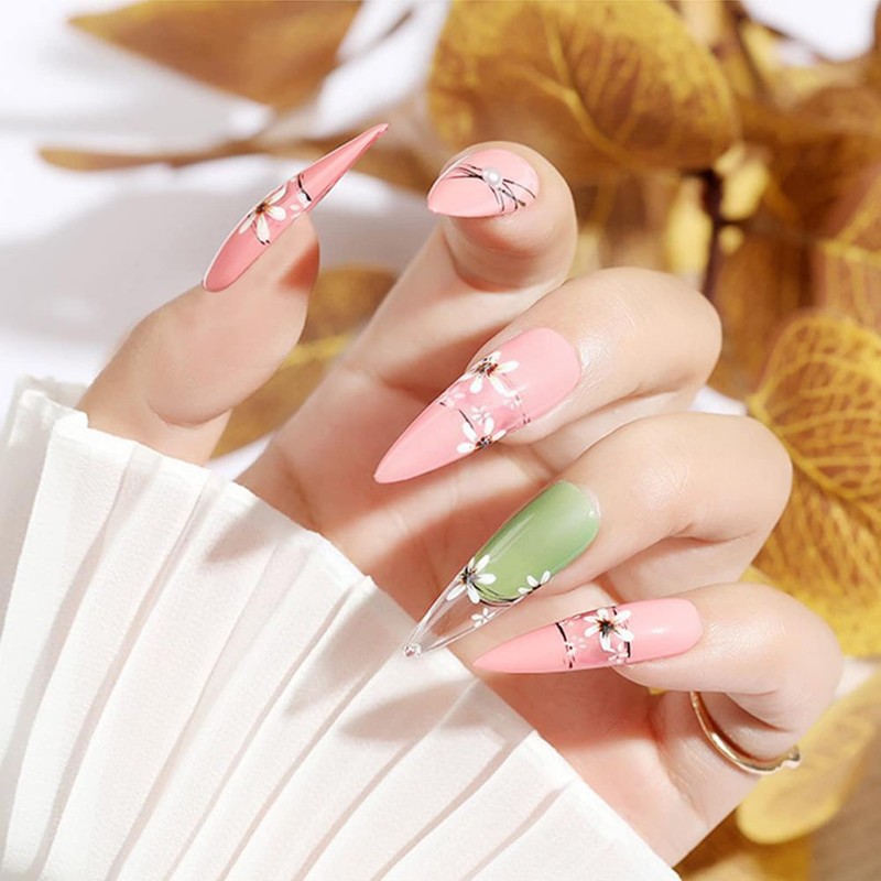 600 Pieces Long False Nails Stiletto FITDON Transparent Full Cover