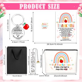 HOWAF Teacher Gifts for Women Men, Thank You Teacher Card, Teacher Keyring, Bookmark, Makeup Bag Pencil Pouch, Thank You Gifts for Teachers Leaving, Appreciation