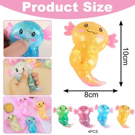 Pack of 4 Squeeze Toy, Axolotl Toy Stress Relief, Axolotl for Children and Adults, Squeeze Ball for Party, Birthday Toy, Fidget Toys, Stress Toy for Children and Adults