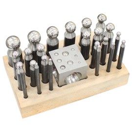 SE 25-Piece Doming Punch and Dapping Block Set with Wooden Stand - High Carbon Steel Jewelry Making Kit - JT3405DS