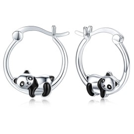 Panda Huggie Hoop Earrings 925 Sterling Silver Hypoallergenic Small Huggie Cartilage Earring Cute Animal Cuff Hoops for Women Girls