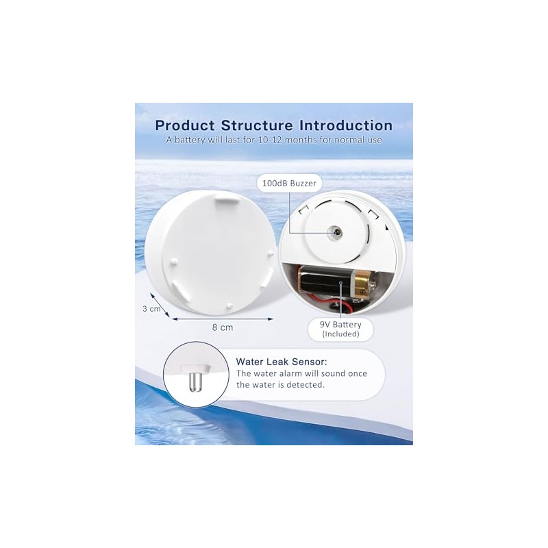 Geevon Water Leak Detectors - 100dB Alarm Sensors for Home