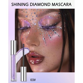 Glitter Mascara for Eyelashes, Sparkling Colored Mascara Waterproof Long Lasting Diamond Mascara, Smudge-Proof No Clumping Colorful Eyes Makeup for Women Wedding Stage Music Festival (03#Purple)