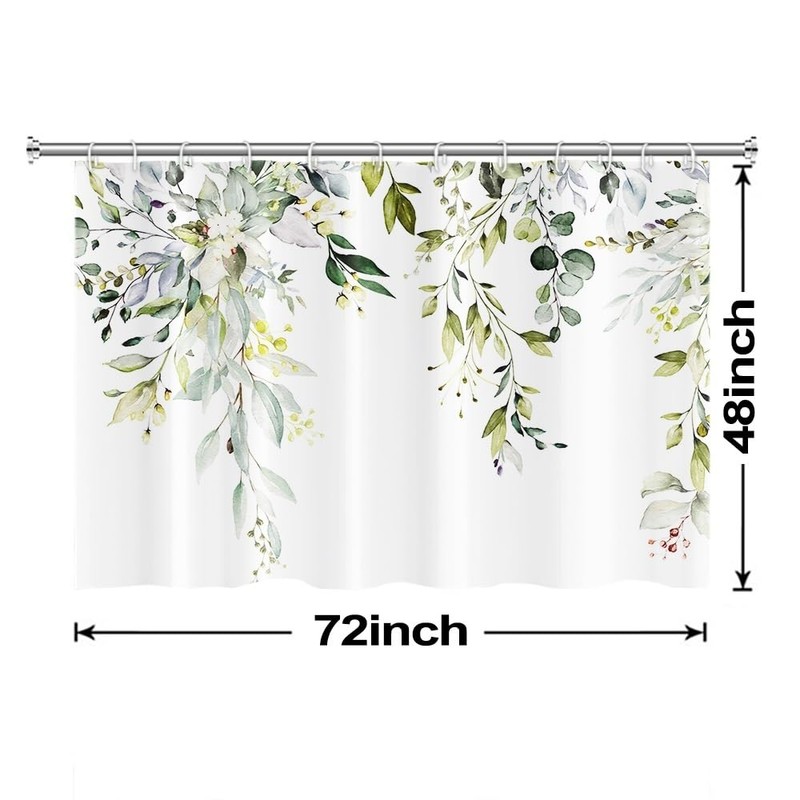 Ruelvth Short Shower Curtain, Waterproof Spring Green Eucalyptus Shower Curtain
