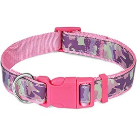 CBBPET Pink Dog Collar, Camo Dog Collar Reflective Nylon, Adjustable Dog Collar ,Girl Dog Collar, 3 Size(Pink Camo)