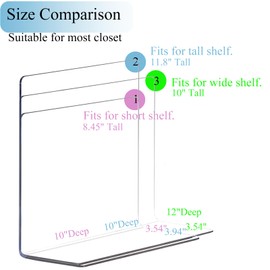 Lebouri Shelf Dividers for Closet Organization - 10" Tall x 12" Deep Acrylic Closet Dividers for Shelves - Clear Free-Standing Shelf Separators for Clothes Sweater Purse