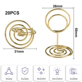 20 Table Number Holders, Tabletop Photo Holder Menu Clips,Reusable Wedding Card Holder for Wedding Parties,Mini Card Holder for Wedding Parties, Family Banquet,Wedding Anniversary (Gold)