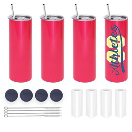 Lilsofee 4 Pack 20 oz Sublimation Tumblers with Lids and Straws Blank Stainless Steel Double Vacuum Metal Skinny Tumbler Rose Heat Press Transfer Printing DIY Cups