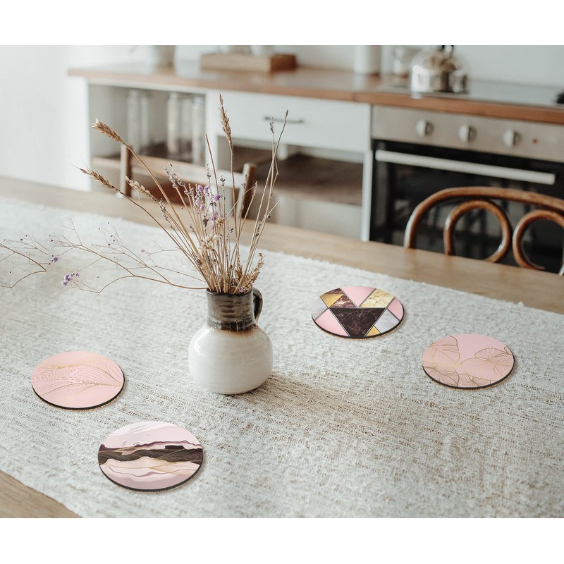 4 x Round Art Deco Coasters - Pale Pink Agate