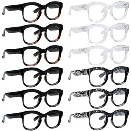 LUR Thick Frame Reading Glasses for Women 12 Pack Spring Hinges Readers +3.75