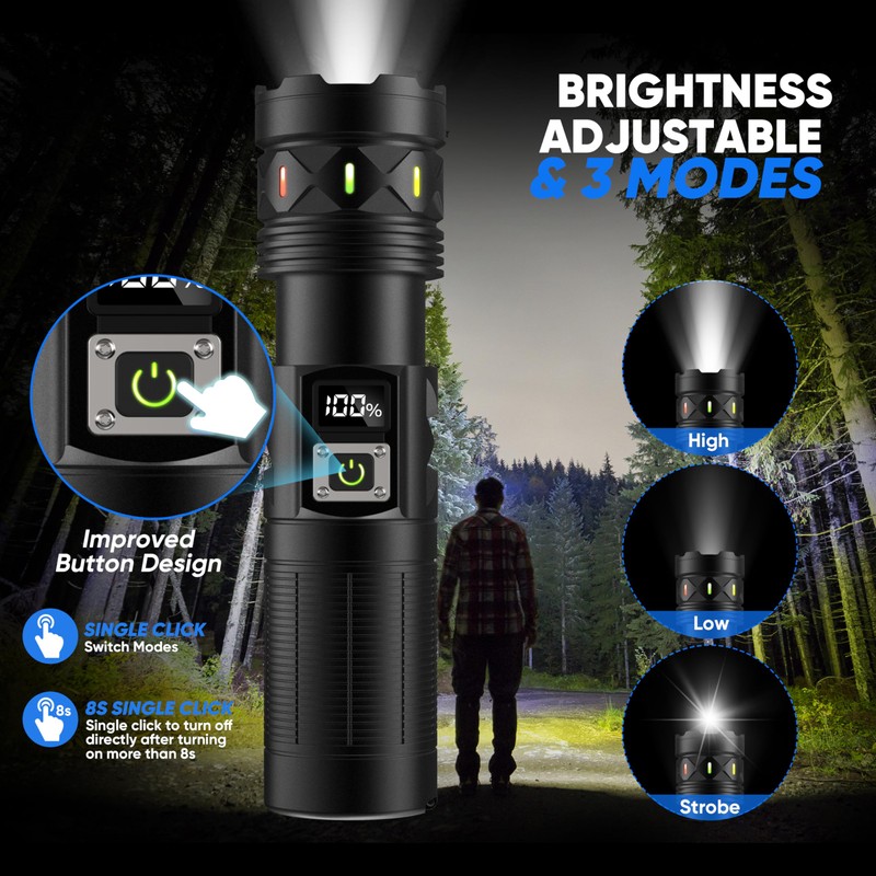 erbrigtli Flashlights High Lumens 10000 Rechargeable, Super Bright 50W LED,
