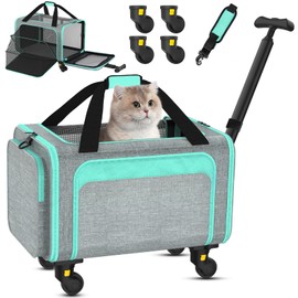 3-In-1 Upgraded Cat Carrier With Wheels, Airline Approved Pet Carrier for Small Cat Up to 20Lbs, Newly Designed Removable Handle&Wheels Rolling Cat Carrier, Cat Soft-Sided Bag for Flying, Travel & Vet