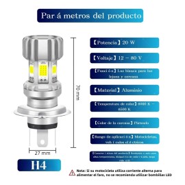 6 Side Led Moto Faro Focos H4/ba20d Led Cob Luz Alta Y Baja H4 Plateado