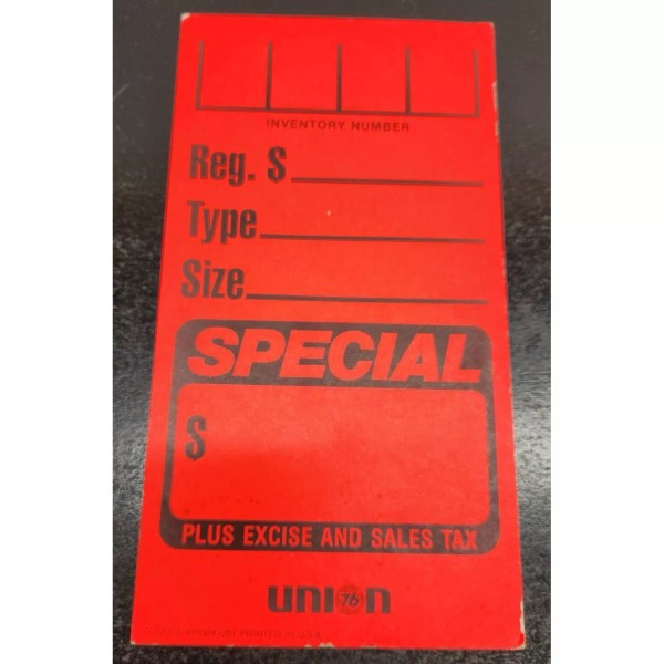 Union 76 Product Sale Tag - Printed in USA -