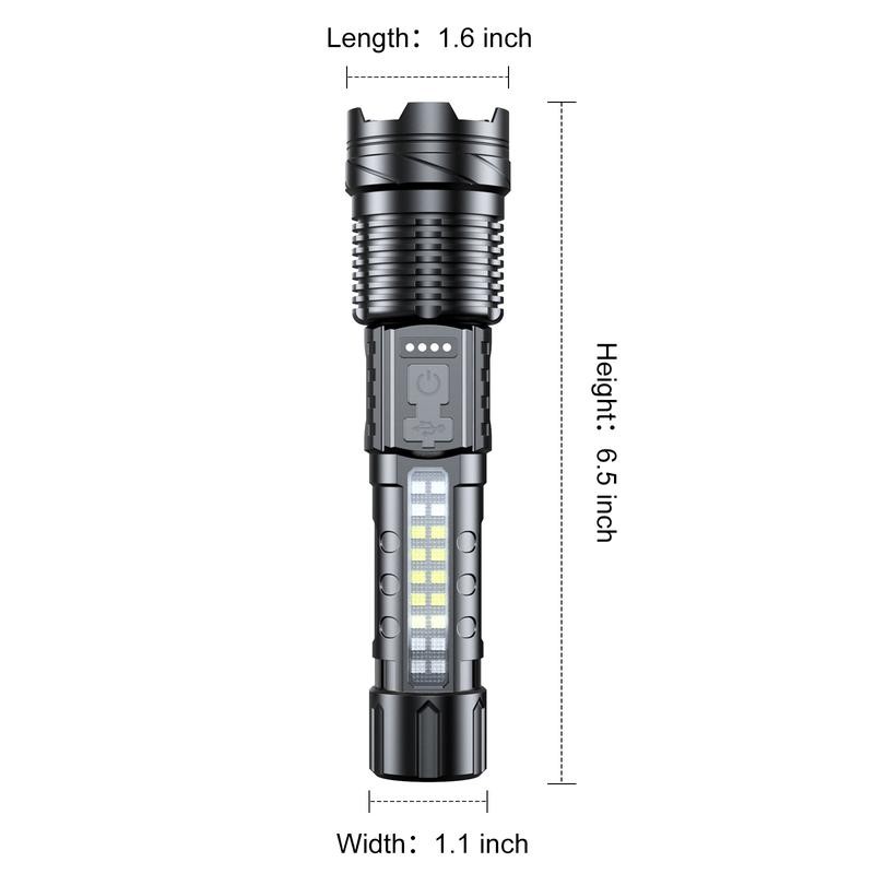 EARRCK Strong Flashlight/USB Rechargeable,Emergency Lighting White Flashlight Red/Blue Alarm Lights/Waterproof