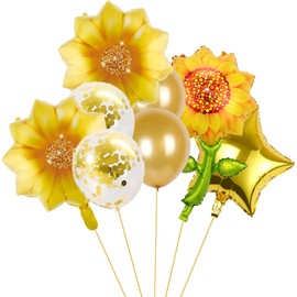 BIEUFBJI Yellow Sunflower Birthday Balloons Aluminum Foil Sunflower Shaped Mylar Balloons for Sunflower Theme Party Wedding Baby Shower Decor (8Pcs)