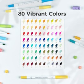 Ohuhu Markers for Adults Coloring Books 80 Colors Coloring Markers Pens for Journaling Water-Based Dual Tips Extra Fine & Brush Art Markers for Calligraphy Lettering Card-making