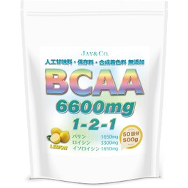 JAY&CO. (人工甘味料 合成着色料 保存料 無添加) BCAA 6600mg 1-2-1 国内製造 (レモン, 500g)