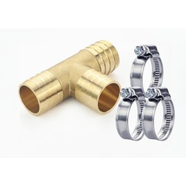 GASMIS 3/4 Inch 19 mm Brass T-Piece Hose Connector with Hose Clamps