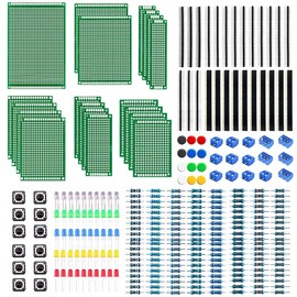 WayinTop Double-Sided PCB Board 6 Sizes with Electronic Components Kit, 2.54 mm Pin Header + 2/3 Pin Screw Terminal Block + Resistors Assortment 10-1M Ohm + 5 mm LED Diodes + Tactile Push Switch