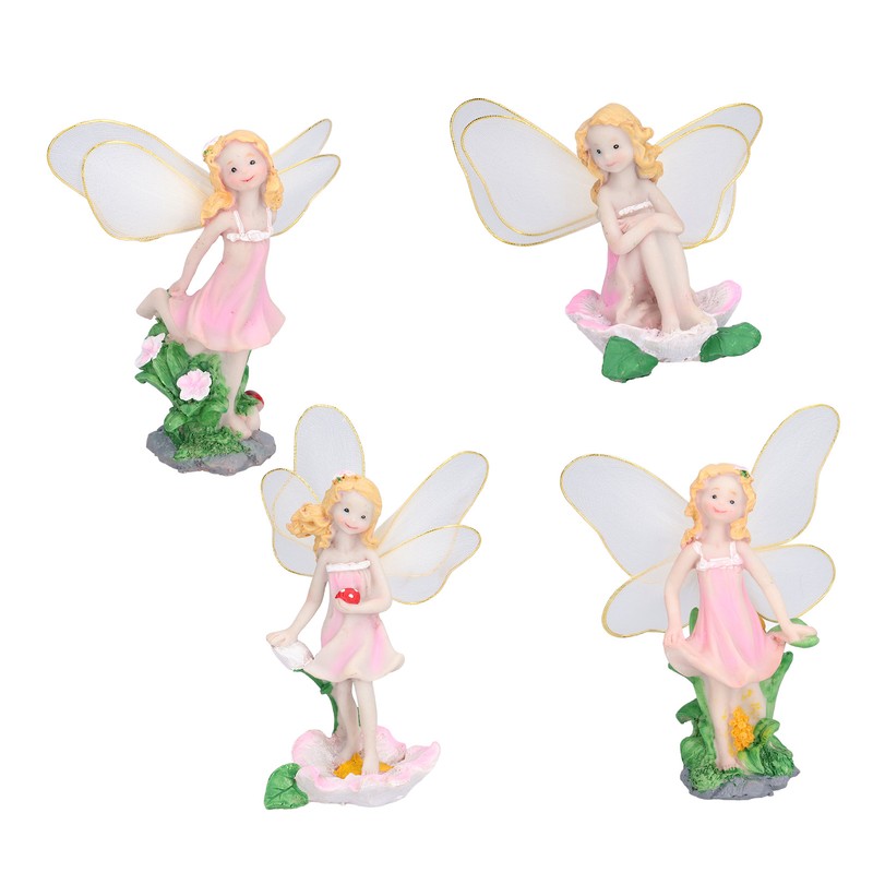 4Pcs Flower Fairies Figurines Statue Garden Home Ornament Resin Model