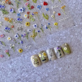 KQueenest Nagelsticker Blumen Nail Art Sticker Selbstklebend Nagelaufkleber 3D Blatt Blüten Frühling Sommer Dekoration für Frauen DIY Acryl Nageldesign Zubehör, 1 Blatt