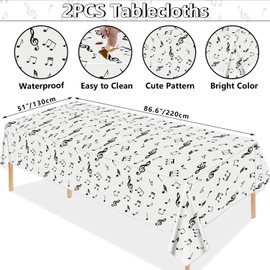 Hegbolke 2 Pack Musical Notes Tablecloths 54 x 108Inch Reusable Rectangular Music Tablecovers Musical Notes Theme Birthday Party Decoration for Music Party Decoration Supplies
