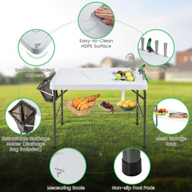 CHEFJOY Folding Fish Cleaning Table, Fishing Fillet Station w/360° Rotatable Faucet & Sink & Spray Nozzle & Drain Pipe, Outdoor Sink Table, Portable Fish Filleting Table for Camping, Picnic