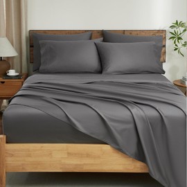 Ivelow 100% Egyptian Cotton Sheets Queen Size Set - 1200 Thread Count 6 PC 18" Deep Pocket Queen Size Bed Sheet Set，Luxury Soft Breathable Grey Cooling Sheet Sets Durable Hotel Quality Bedding