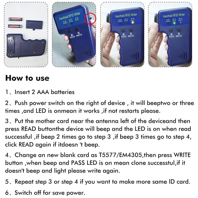 Doxiuyo Handheld ID Copier 125khz RFID Reader Writer Duplicator Handheld