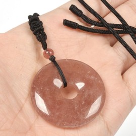 Justinstones Peace Donut Healing Crystal 40mm Circle Coin Shaped Stone Pendant Adjustable Braided Cord Necklace 28 Inch, Stone, Agate