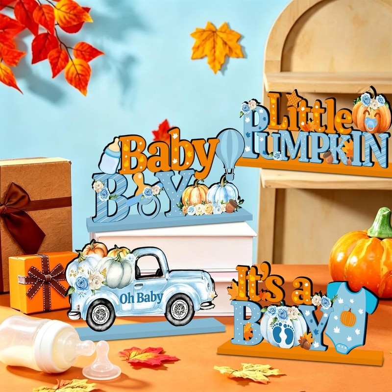 4Pcs Fall Little Pumpkin Baby Shower Decorations Wooden Table Centerpieces