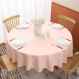 Softalker Round Tablecloth, Waterproof & Stain Resistant Table Cloth Wrinkle Free Fabric Washable 210GSM Polyester Table Cover for Spring/Party/Outdoor - 60 inch,Pink
