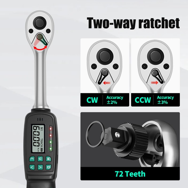 XLIT 3/8” Digital Torque Wrench, ±2% Accuracy (2.2-44 ft-lb), Real-Time