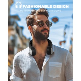 Hssio Neck Fan with 4000mAh Rechargeable Battery & LED Display, Portable Personal Cooler for Women/Men, 3-Speed Bladeless 360° Cooling Fans, Stylish Gift for Gym/Travel/Office, Carbon Fiber Black