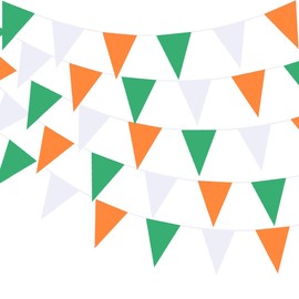 Irish St. Patrick’s Day Party Decorations Green White and Orange Pennant Banner 32 Meters 105ft Buntings Triangle Flags