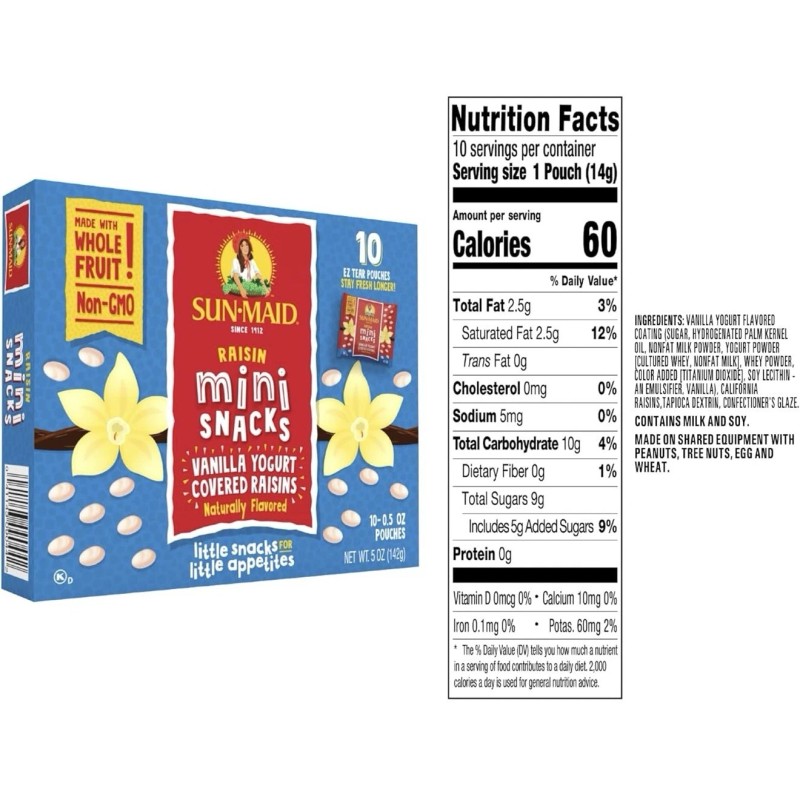 Sun Maid Vanilla Yogurt Covered Raisin Mini Snack Packs 80