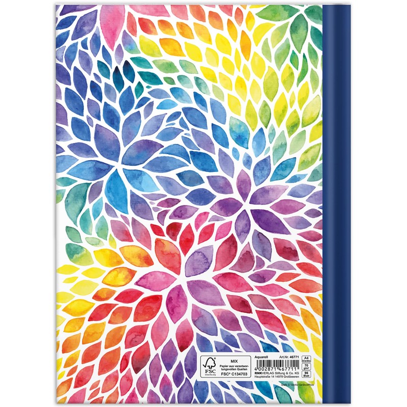 RNKVERLAG 46771 Watercolour Notebook DIN A4 Blank with 96 Sheets