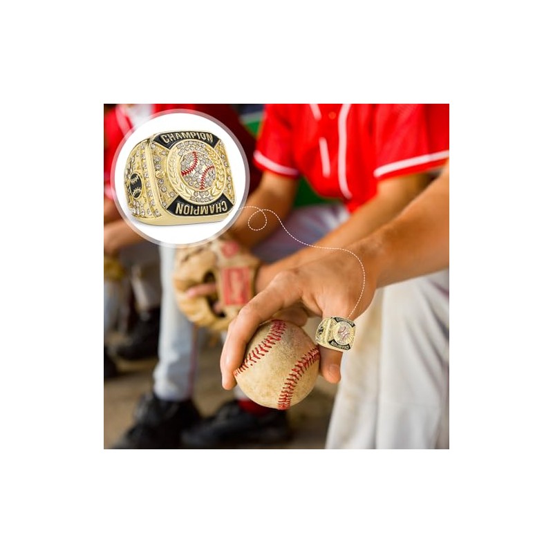 12 Pcs Baseball Championship Rings & Trophy Display Set