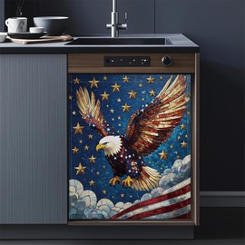 Bald Eagle Dishwasher Magnets Decorative Cover,4th of July Waterproof Magnetic Dishwasher Cover Panel,Refrigerator Magnet Cover for Kitchen Home Decor 23x26 Inch